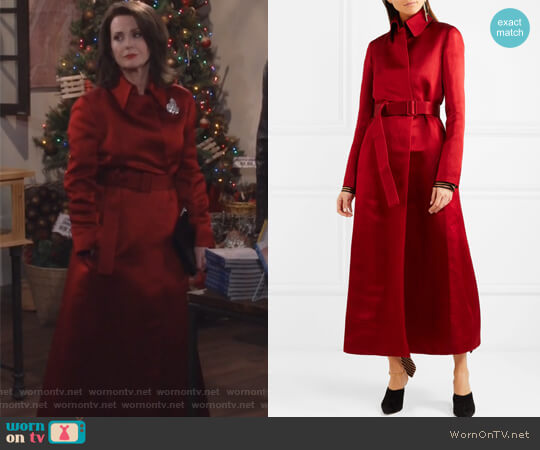 The Row Neyton Silk-satin Coat worn by Karen Walker (Megan Mullally) on Will and Grace