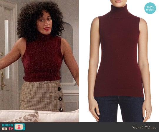 Theory Sleeveless Cashmere Turtleneck in Dark Currant worn by Rainbow Johnson (Tracee Ellis Ross) on Black-ish