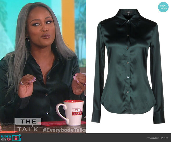 Theory Perfect Fitted Stretch Satin Shirt worn by Eve on The Talk