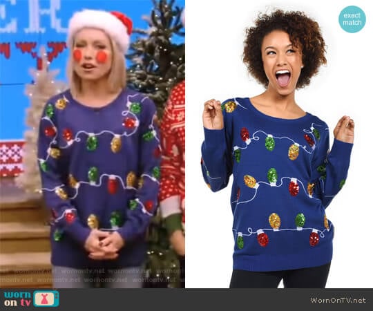 Tipsy Elves Christmas Lights Sweater worn by Kelly Ripa on Live with Kelly and Mark