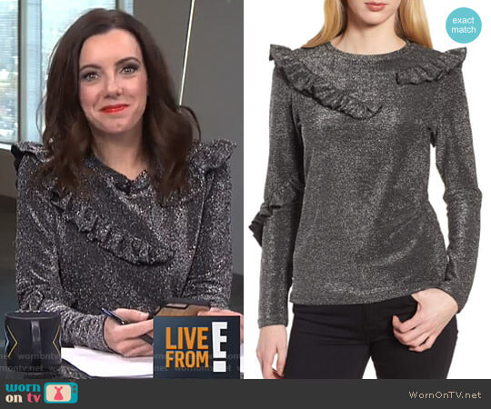 Trouvé Ruffle Metallic Top worn by Melanie Bromley on E! News