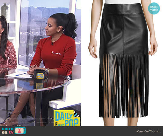 Vakko Faux Leather Fringe Skirt worn by Julissa Bermudez on E! News