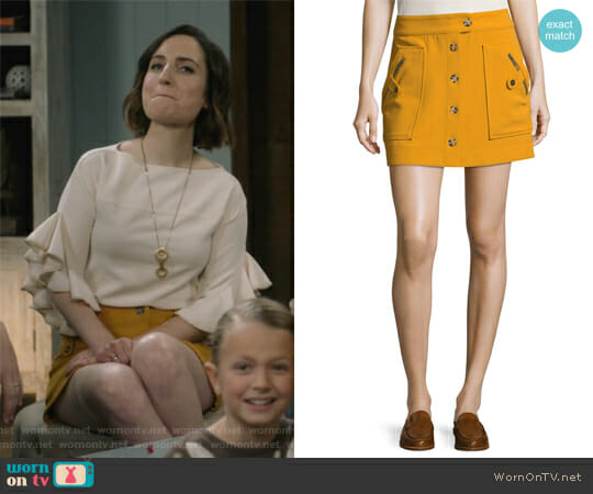 Veronica Beard Monroe A-Line Button-Front Mini Skirt worn by Jennifer Short (Zoe Lister-Jones) on Life in Pieces