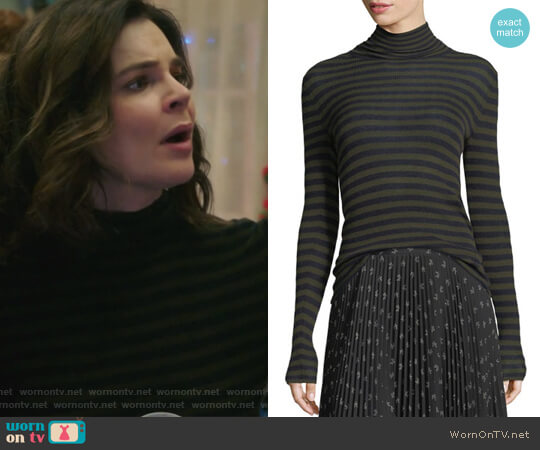 Vince Striped Skinny-Rib Turtleneck Cashmere Sweater worn by Heather Hughes (Betsy Brandt) on Life in Pieces