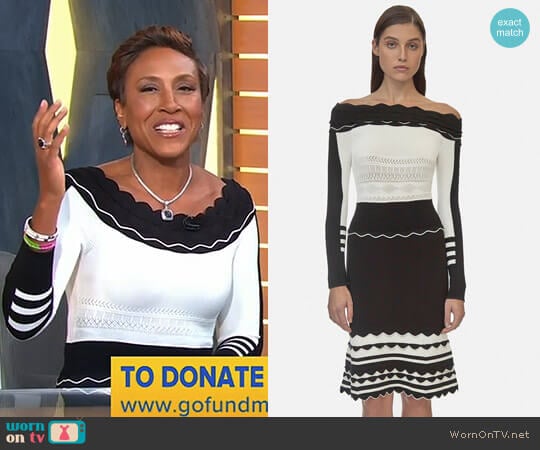 Yigal Azrouël Striped Off Shoulder Knit Dress worn by Robin Roberts on Good Morning America