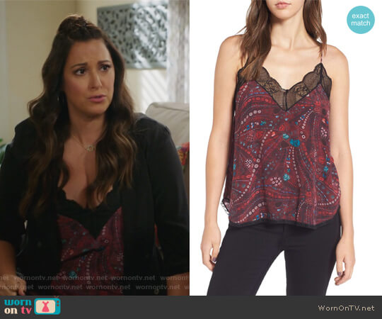 Zadig & Voltaire Christy Printed Silk Camisole Tank worn by Colleen Brandon-Ortega (Angelique Cabral) on Life in Pieces