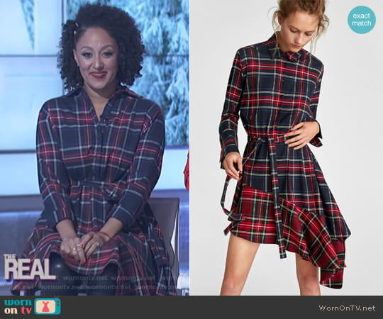 Zara Checked and Ruffled Tunic worn by Tamera Mowry on The Real