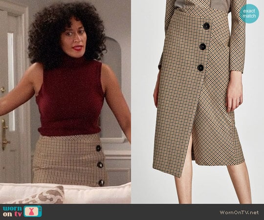 Zara Checked Wrap Style Midi Skirt worn by Rainbow Johnson (Tracee Ellis Ross) on Black-ish