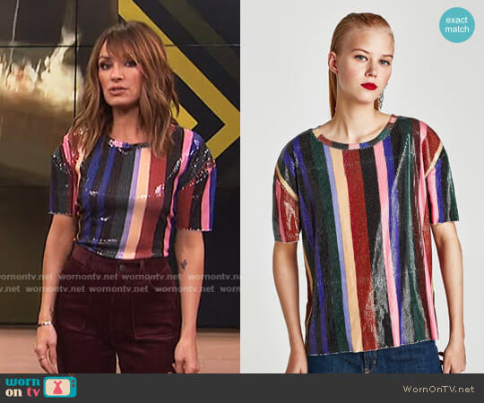 Zara Sequinned T-Shirt worn by Catt Sadler on E! News