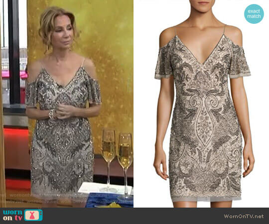 Aidan Mattox Beaded Cold-Shoulder Cocktail Dress worn by Kathie Lee Gifford on Today