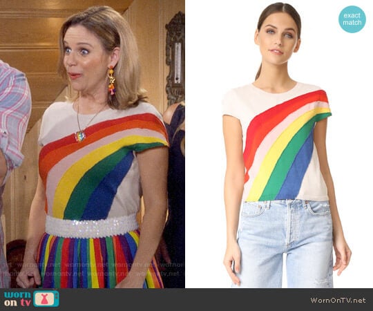 Alice + Olivia Ester Rainbow Pullover worn by Kimmy Gibbler (Andrea Barber) on Fuller House