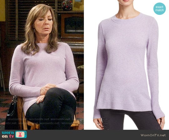 Aqua Fitted Crewneck Cashmere Sweater in Heather Iris worn by Bonnie Plunkett (Allison Janney) on Mom