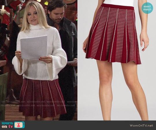 Bcbgmaxazria Yaz Jacquard Check Skirt in Deep Cranberry worn by Sharon Newman (Sharon Case) on The Young and the Restless