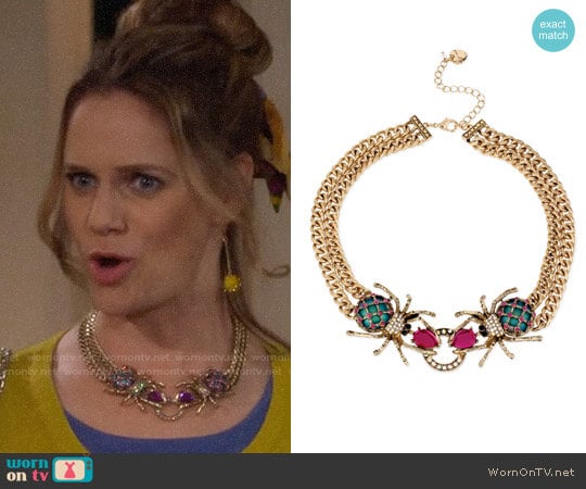 Betsey Johnson Gold-Tone Spider Frontal Necklace worn by Kimmy Gibbler (Andrea Barber) on Fuller House