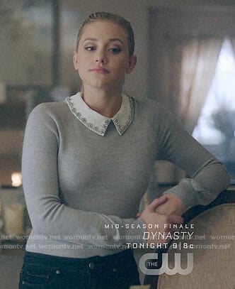 Betty’s grey sweater with embellished collar on Riverdale