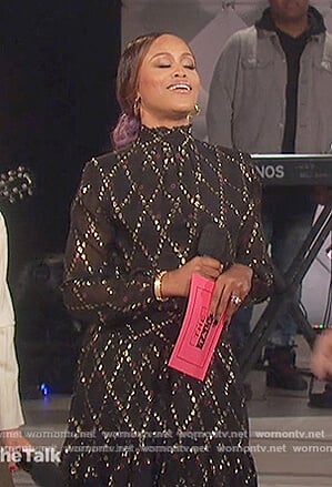 Eve’s black and gold embellished dress on The Talk