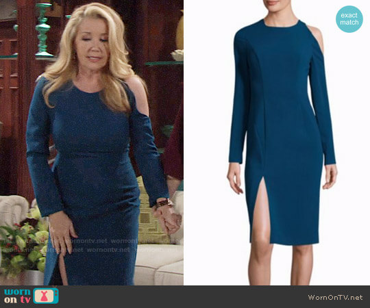 Black Halo Covina Dress in Poseidon worn by Nikki Reed Newman (Melody Thomas-Scott) on The Young and the Restless