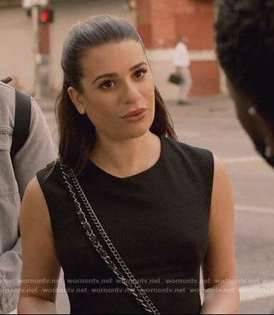 Valentina’s black textured contrast dress on The Mayor