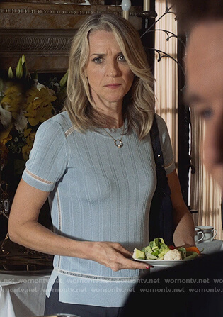 Janet’s blue ribbed short sleeve top on Marvel’s Runaways
