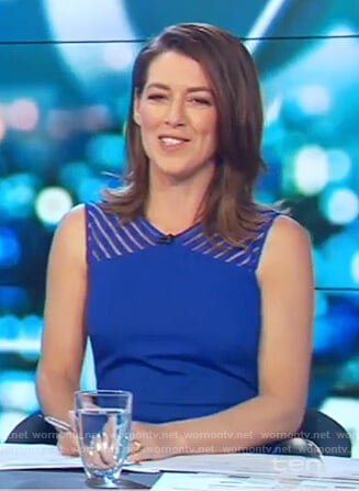 Gorgi’s blue mesh inset sheath dress on The Project