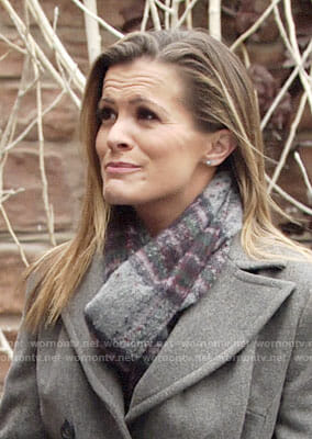 Chelsea’s grey and purple plaid scarf on The Young and the Restless