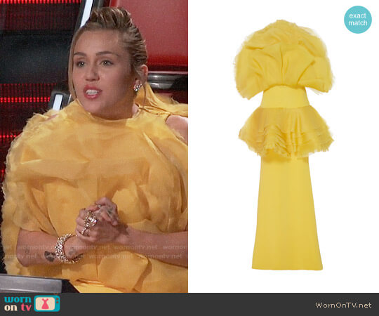 Unflower Tiered Flounce Gown bu Christian Siriano worn by Miley Cyrus on The Voice