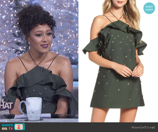 C/MEO Collective Assemble Embellished Shift Dress worn by Tamera Mowry on The Real