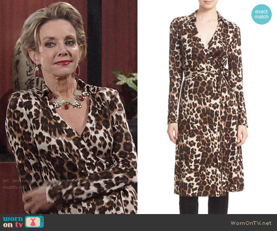 Diane von Furstenberg Cybil Leopard Print Silk Wrap Dress worn by Gloria Abbott Bardwell (Judith Chapman) on The Young and the Restless