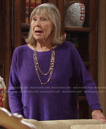 Dina’s purple top with front pockets on The Young and the Restless
