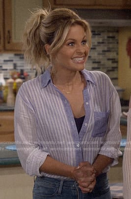 DJ’s blue mixed stripe button down shirt on Fuller House