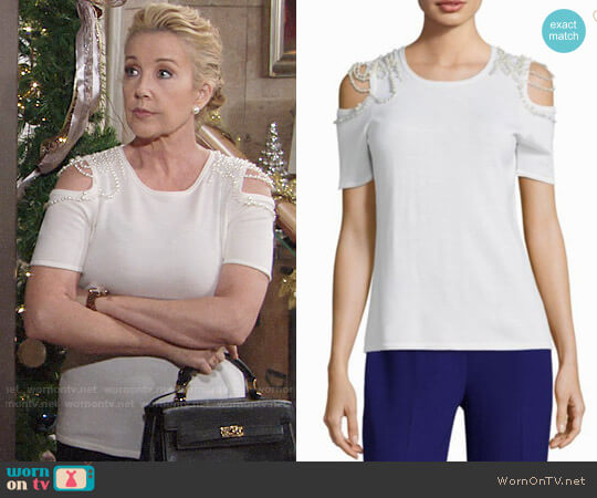 Elie Tahari Noa Cold Shoulder Sweater worn by Nikki Reed Newman (Melody Thomas-Scott) on The Young and the Restless