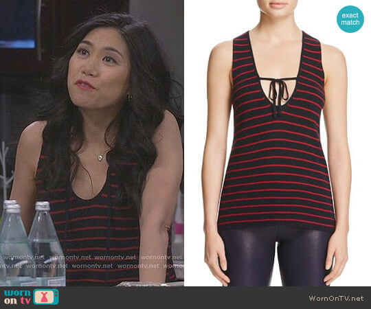 Elizabeth and James Dahlia Tie Neck Striped Top worn by Eve Roberts (Liza Lapira) on 9JKL