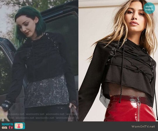 Forever 21 Mesh Lace-Up Cropped Hoodie worn by Lorna Dane (Emma Dumont) on The Gifted