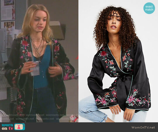 Free People Embroidered Satin Blazer worn by Claire Brady (Olivia Keegan) on Days of our Lives