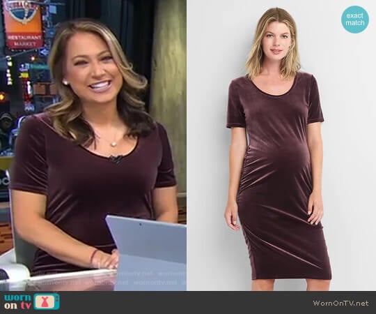 Gap Maternity Short-Sleeve Velvet Dress worn by Ginger Zee on Good Morning America