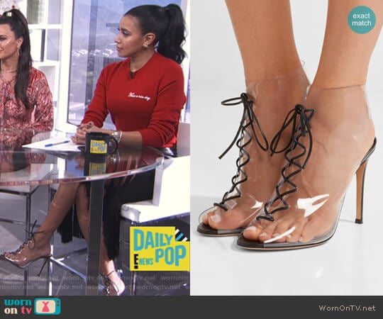 Gianvito Rossi Helmut Plexi ankle boots worn by Julissa Bermudez on E! News
