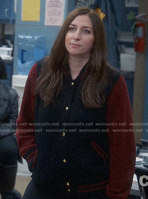 Gina’s navy bomber jacket with red sleeves on Brooklyn Nine-Nine
