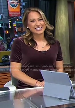 Ginger’s purple velvet maternity dress on Good Morning America