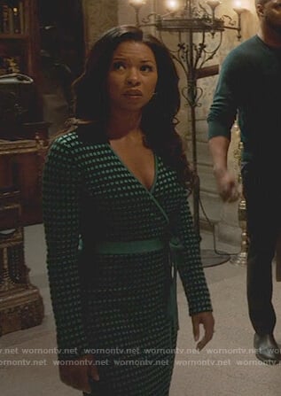 Catherine’s green check wrap dress on Marvel’s Runaways