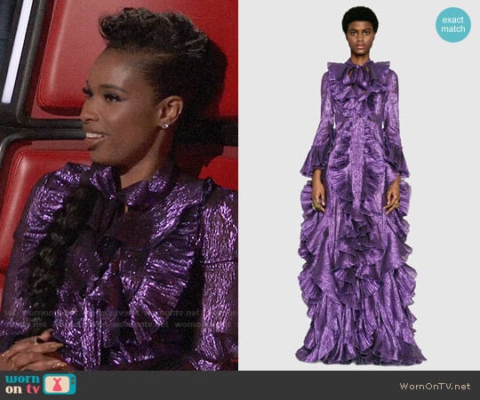 Gucci Iridescent organdy ruffle gown worn by Jennifer Hudson on The Voice