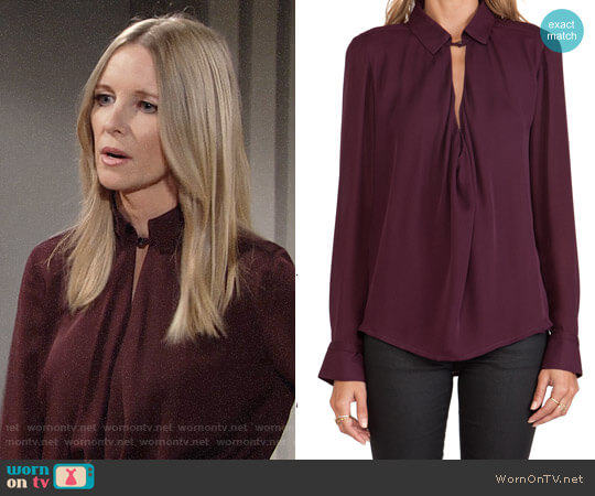 Halston Heritage Cowl Blouse in Syrah worn by Christine Blair Williams (Lauralee Bell) on The Young and the Restless