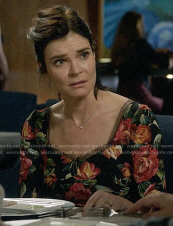 Heather’s black floral dress on Life in Pieces