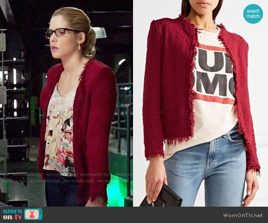 IRO Shavani Frayed Jacket worn by Felicity Smoak (Emily Bett Rickards) on Arrow