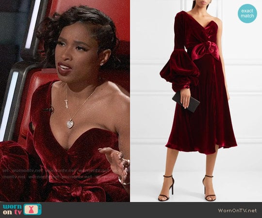 Johanna Ortiz Sabina One-shoulder Velvet Dress worn by Jennifer Hudson on The Voice