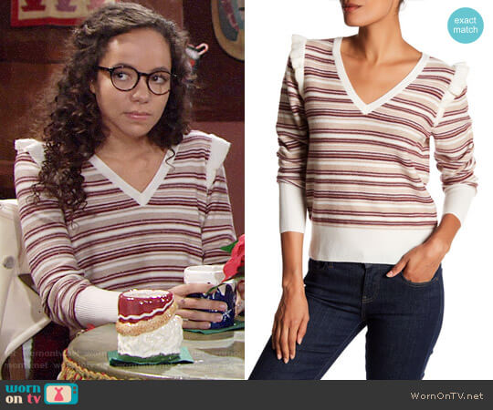Joie V-Neck Long Sleeve Striped Wool Blend Sweater worn by Mattie Ashby (Lexie Stevenson) on The Young and the Restless