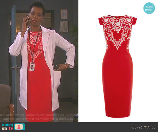 Karen Millen Embroidered Pencil Dress worn by Valerie Grant (Vanessa Williams) on Days of our Lives
