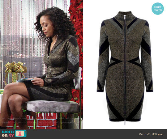 Karen Millen Metallic Knitted Zip Dress worn by Hilary Curtis (Mishael Morgan) on The Young and the Restless