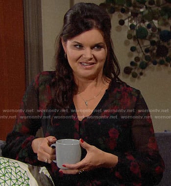 Katie’s black rose print blouse on The Bold and the Beautiful