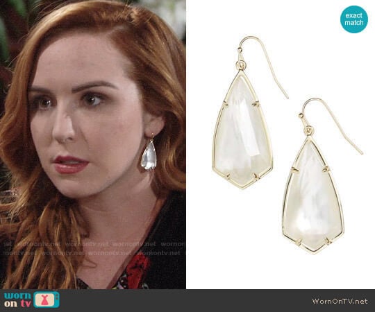 Kendra Scott Carla Earrings in Ivory Mop / Gold worn by Mariah Copeland (Camryn Grimes) on The Young and the Restless