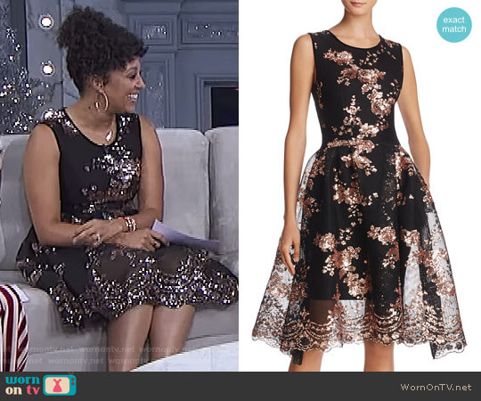 Maje Russia Holiday Fit & Flare Dress worn by Tamera Mowry on The Real
